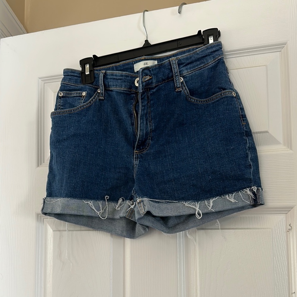 H&M Blue Jean Shorts High-Waisted Cuffed Hem